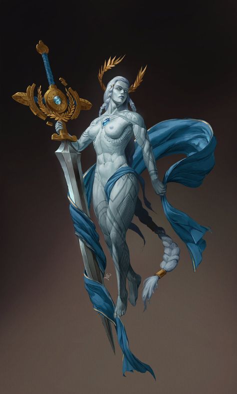 Spirit Guardians Dnd, Dnd Celestial Art, God Like Character Design, Dnd Gods Concept Art, Giants Fantasy Art, Dnd Celestial, Fantasy Races Concept, Celestial Character Design, Dnd Gods