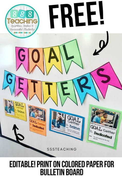 Goal Setting Classroom Display, Classroom Goal Setting Bulletin Boards, Goals Bulletin Board Elementary, Ar Goals Bulletin Board, Goal Getters Bulletin Board Ideas, Kindergarten Goal Setting Bulletin Board, Class Goals Display, Goals Classroom Display, Goal Getter Bulletin Board