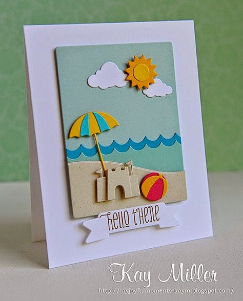 Summer Cards For Kids, Summer Greeting Cards, Spellbinders Have A Chill Summer, Beach Scene Handmade Cards, Spellbinders Day At The Beach Cards, Cake And Ice Cream, Umbrella Cards, Sun Clouds, Pizza Cake