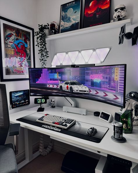 Setup is getting a well deserved tidy tomorrow so it can look like this again, been so busy with stuff recently it’s not looking half as good as this at the moment 😂😂 Anyways happy Saturday folks 👊🏼 #homeoffice #desksetup #mancave #gamingsetup #productivitysetup #gamingpc #racingsim #f1 #ultrawide Ultimate Gaming Setup, Pc Games Setup, Small Game Rooms, Wordpress Development, Best Gaming Setup, Setup Gamer, Computer Desk Setup, Home Studio Setup, Pc Gaming Setup