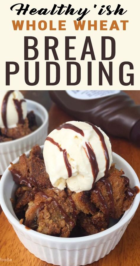 Healthy'ish Whole Wheat Bread Pudding that uses almond milk and applesauce for a lightened up dessert without the loaded calories. Wheat Bread Pudding, Healthy Bread Pudding, Cranberry Bread Pudding, Apple Bread Pudding Recipe, Apple Bread Pudding, Bread Garlic, Easy Homemade Cookies, Cherry Bread, Bread Pudding With Apples