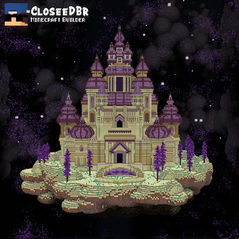 CloseeDBr | What would you think if there was a temple like this in The End? Save this post for later! _________________________________ 👥 - Follow… | Instagram End House Minecraft, Minecraft End Castle, Minecraft Sky Builds, Minecraft Celestial Build, Moon Castle Minecraft, Minecraft Temple Ideas, Throne Minecraft, Magic Temple, Mystical Minecraft