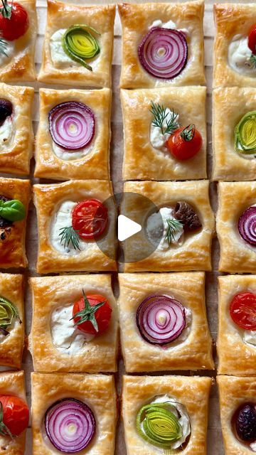 Puff Pastry Squares Recipes, Puff Pastry Snack Ideas, Puff Pastry Recipes Savory Pinwheels, Cold Puff Pastry Appetizers, Puff Pastry Appetizers Make Ahead, Mini Puff Pastry Appetizers, Vegetable Puff Pastry, Puff Pastry Appetizers Easy, Pastry Folding