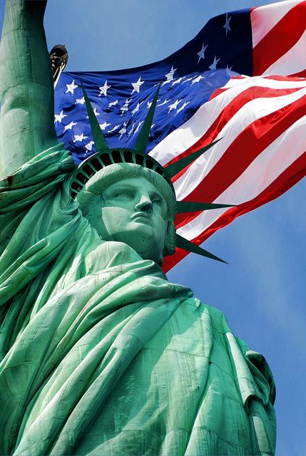 Old Glory soaring over Lady Liberty (The Statue of Liberty), New York City -------  (by subjectivexperience) Statue Of Liberty New York, Patriotic Pictures, Liberty New York, American Flag Wallpaper, Pray For America, I Love America, Land And Sea, Lady Liberty, Old Glory