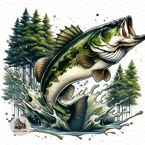 Lake Jumping, Bass Painting, Bass Fishing Pictures, Fishing Sublimation, Fish Png, Fish Artwork, Bass Fish, Fishing Pictures, Camo Designs