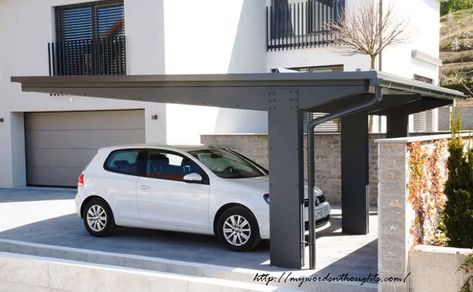 Car Porch – Latest innovations in exterior designs – My Words & Thoughts Solar Panels Architecture, Cantilever Carport, Car Porch Design, Building A Carport, Modern Carport, Car Porch, Car Shed, Carport Canopy, Car Shelter