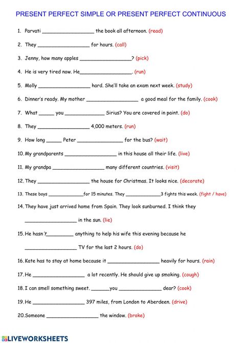 Present Perfect Simple Vs Continuous, Present Perfect And Present Perfect Cont, Past Perfect Vs Past Perfect Continuous, Present Perfect Simple Vs Present Perfect Continuous Worksheet, Perfect Continuous Tense, Present Perfect Vs Present Perfect Continuous, Present Perfect Continuous Exercises, Present Perfect Continuous Worksheets, Present Perfect Worksheets