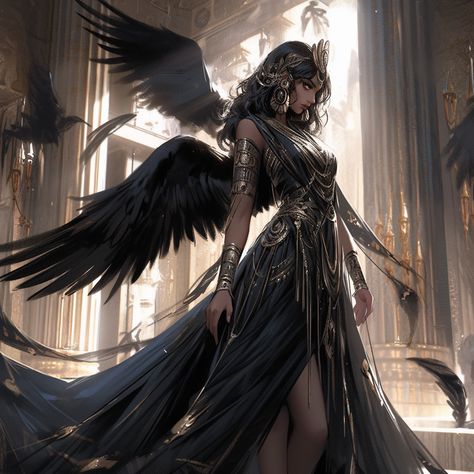 Meet Nephthys — Amr Saleh Aasimar Barbarian, Goddess Of Darkness, Cleansing Spell, Goddess Of Destruction, Black Magic Removal, Angel Warrior, Ya Fantasy, Egyptian Goddess, Crystal Magic