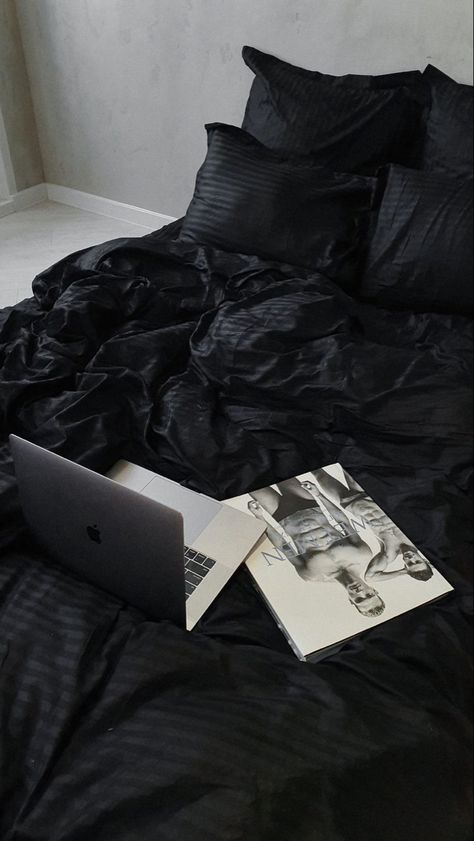 Black Sheets Aesthetic, Minimalist Goth Bedroom, Minimalist Bedroom Dark, Dark Sheets, Morana Vitalio The Predator, Morana Vitalio, Downtown Living, Bedroom Dark, Downtown Girl Aesthetic