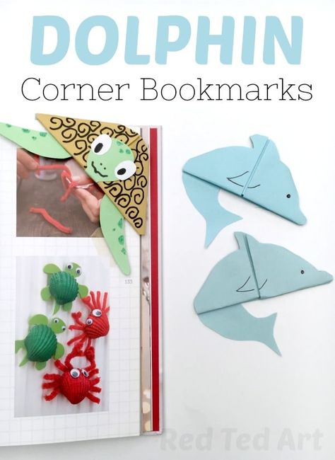 Dolphin Corner Bookmark - Red Ted Art - Kids Crafts Dolphin Bookmark, Bookmark Corners, Origami Dolphin, Dolphin Craft, Bookmark Easy, Red Ted Art, Dollar Origami, Dollar Bill Origami, Origami Bookmark