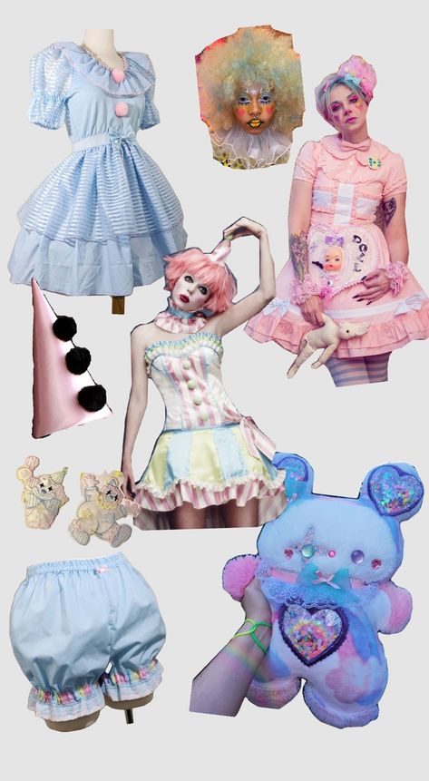 Pastel Clown Pastel Clown Outfit, Pastel Jester, Jester Dnd, Pastel Clowncore, Pastel Clown, Circus Fashion, Pierrot Clown, Funky Makeup, Flower Lady