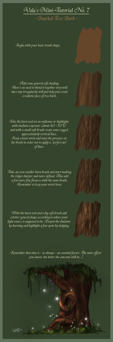 Mini-Tutorial No.7 - Gnarled Tree Bark - by ValaSedai on deviantART Wood Texture Photoshop, Bark Idea, Dark Art Paintings, Texture Ideas, Forest Drawing, Wood Illustration, Tree Textures, Wood Painting Art, Textured Canvas Art