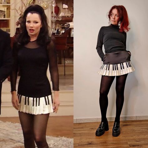 Latest project, the cutest little skirt! 🎹Moschino skirt inspired by 90s style icon Fran Fine « the nanny » Do you like it? I have a full video tutorial on making it, check it out on the tube▶️ #diyfashion #franfine #moschino #sewing Piano Skirt Outfit, The Nanny Fran Outfits, Franny The Nanny Outfits, The Nanny Fashion, The Nanny Outfits, Piano Skirt, Cute Piano, Piano Dress, Fran Fine The Nanny