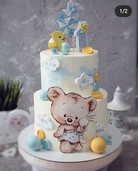 Teddy Bear Birthday Cake, Baby Boy Birthday Cake, Dummy Cake, Baby First Birthday Cake, Fondant Cake Designs, Unique Birthday Cakes, Baby Shower Cakes For Boys, 1st Birthday Cakes, Baby Boy Cakes