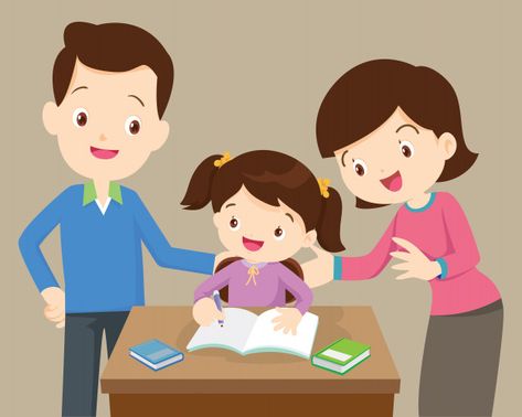 Parents and daughter doing homework Prem... | Premium Vector #Freepik #vector #school #people #book #love Kids Clipart Free, All About Me Project, Abc Mouse, Parenting Daughters, Montessori Parenting, Teacher Cartoon, Family Vector, School Cartoon, Family Theme