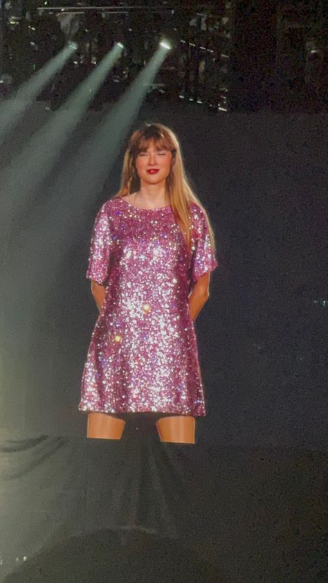 Purple Dress Taylor Swift, Midnights Tshirt Dress, Lover Eras Outfit, Pink Midnights Shirt, Taylor Purple Dress, Eras Tour Midnights T Shirt Dress, Iconic Taylor Swift Outfits, Lavender Haze Eras Tour, Taylor Swift Iconic Outfits