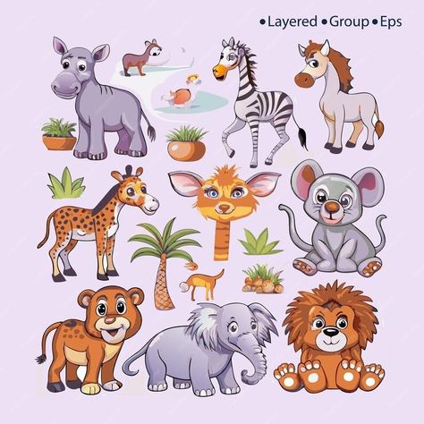 Set different types of wild animals in savannah African safari wildlife | Premium AI-generated vector Safari Pattern, Safari Kids, Animated Animals, Animal Groups, Pet Day, Animal Posters, African Safari, Animal Clipart, Animal Decor