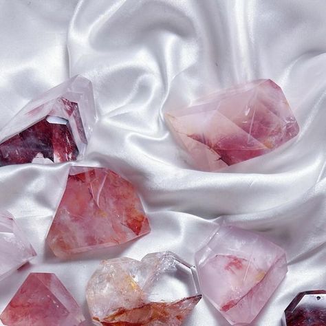 Caroline on Instagram: "New batch rose quartz mix fire quart Freeform’s!!very rare material!also have new fire quartz faceted heart!!go our website to check #firequartz #rosequartz #crystals #crystalsofig" Fire Quartz, Rose Quartz, Crystals, Instagram