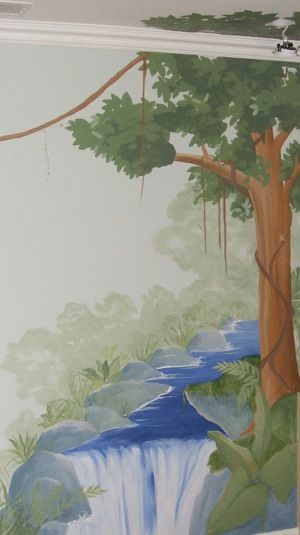 Patio Mural, Waterfall Mural, Waterfall Bedroom, Waterfall Decoration, Jungle Mural, Diy Wall Painting, Nursery Mural, Diy Canvas Wall Art, Mural Ideas