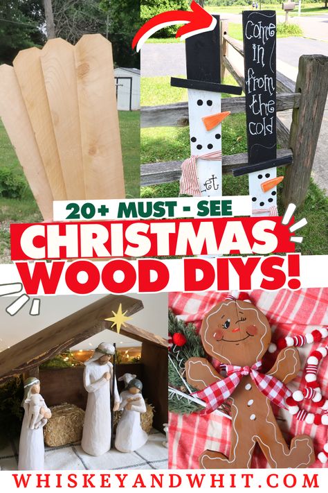 20+ Wood DIY Decor Projects for Christmas & Winter | Scrap Wood DIYS that SELL! - Whiskey & Whit Christmas Decor Wood Diy, 2x4 Christmas Crafts Diy Projects, Diy Scrap Wood Christmas Projects, 4x4 Christmas Wood Crafts, Diy Christmas Wood Projects, Wood Diy Decor, Wood Plank Christmas, Christmas Diy Decor, Wood Christmas Decorations