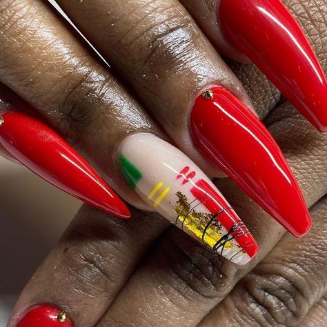 Nay Nicole (Nails By Nay) on Instagram: "Abstract with a twist!! 🤗❤️ #blackhistorymonth #blacklove #nailsbynay #baltimorenails" Juneteenth Nail Design, Abstract Nails, Abstract Nail, Sharp Nails, Plain Nails, Art Movements, Abstract Nail Art, Nail Art Designs Summer, Short Square Acrylic Nails