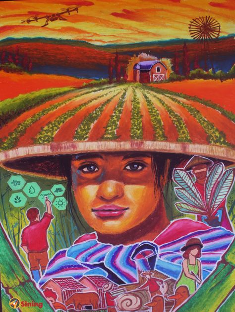 World Food Day Poster Making Artwork Pastel, Society Artwork Illustration, Indoor Agriculture Drawing, Oil Pastel Poster Making, Agriculture Drawing Ideas, Agriculture Painting Ideas, Poster About Agriculture, Agriculture Poster Drawing, Sustainable Agriculture Poster