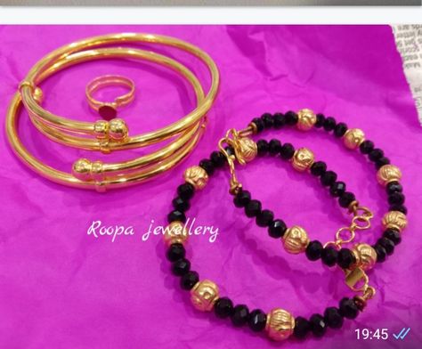 Baby Black Beads Bracelet, Kids Jewellery Gold Indian, Kids Bangles Gold Indian, Baby Bangles Indian Gold, Baby Gold Jewellery, Baby Gold Bangles, Baby Bracelet Gold, Baby Jewelry Gold, Kids Gold Jewelry