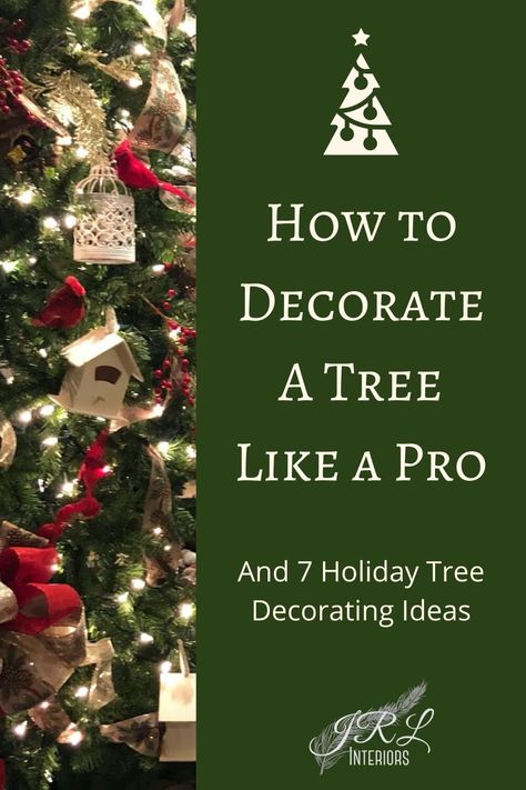 How to Decorate a Tree like a pro - with 7 themed Christmas tree ideas. Follow along as we create themed trees for a commercial installation and learn our tips and tricks from the fastest way to string lights, to selecting ornaments for a beautiful finished look. Pointsetta Decor, Decorating Christmas Trees Ideas, How To Add Picks To A Christmas Tree, How To Properly Decorate Christmas Tree, How To Decorate Your Christmas Tree Like A Professional, Steps In Decorating A Christmas Tree, Masculine Christmas Tree Ideas, How To Place Ornaments On Christmas Tree, How To Decorate A Christmas Tree Ideas