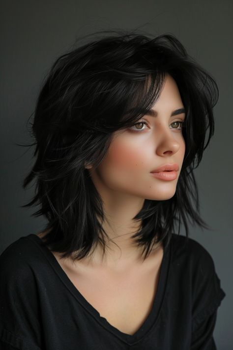 Edgy Collarbone Length Hair, Side Bangs Mid Length Hair, Medium Side Bangs, Shaggy Lob For Thick Hair, Side Part Hair, Shaggy Cut, Collarbone Length Hair, Shaggy Lob, Swept Bangs