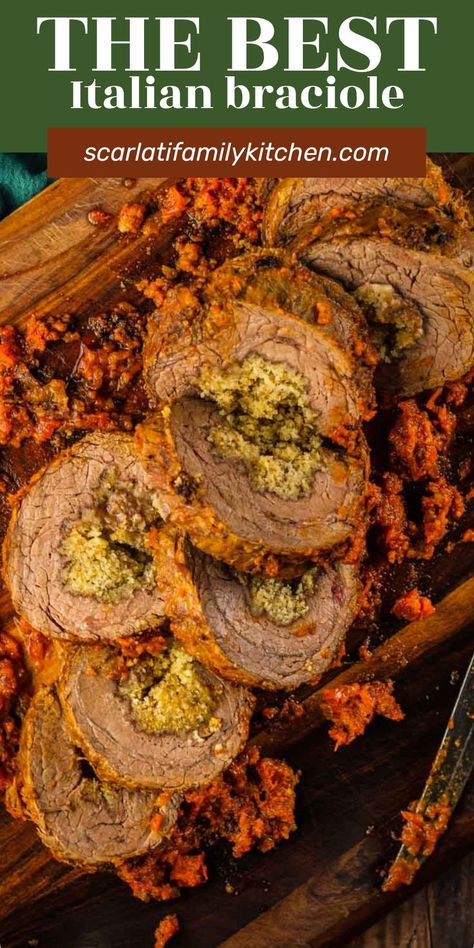 This tender Italian beef braciole recipe is a hearty, delicious dish cooked in sauce in the oven. The ultimate Italian comfort food, that is perfect for a Sunday family dinner or a festive holiday meal. Italian Beef Braciole, Braciole Recipe Italian, Beef Braciole Recipe, Italian Braciole, Sunday Family Dinner, Italian Gravy, Beef Braciole, Braciole Recipe, Beef Flank