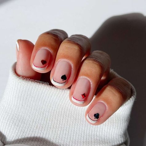 17 Square French Nail Ideas for a Trendy Manicure Las Vegas, Almond Vegas Nails, Nail Ideas For Las Vegas, Playing Cards Nail Art, Poker Nails Design Las Vegas, Poker Card Nails, Playing Card Nail Designs, Las Vegas Nail Art, Short Vegas Nails