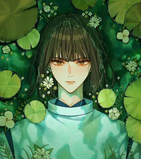 Anime, Black Hair, Hair, Water, Haku Drawing, Art Artwork, Anime Character, Twitter, Green