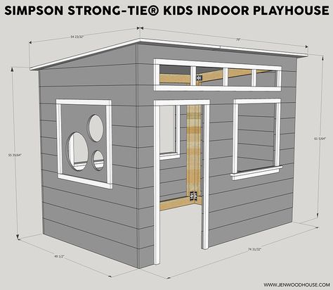 How to build a DIY kids indoor playhouse with Simpson Strong-Tie Inside Playhouse, Diy Kids Playhouse, Kids Playhouse Plans, Kids Indoor Playhouse, Kids Playhouse Outdoors, Jen Woodhouse, Backyard Playset, Childrens Playhouse, Free Building Plans