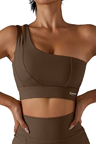 QINSEN Womens One Shoulder Yoga Bra Cutout Straps Athletic Sports Running Workout Top at Amazon Women’s Clothing store Gym Fashion Women, Shoulder Yoga, Fitness Fashion Active Wear, Yoga Bra Tops, Cute Sports Bra, Running Sports Bra, Running Bra, Tennis Skirts, Workout Crop Top