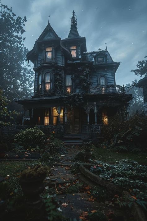 Vampire Manor, Goth Mansion, Aesthetic House Exterior, Haunted House Pictures, Foggy Woods, Gothic Victorian House, Victorian Punk, Gothic Manor, Vampire House