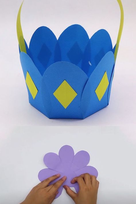 Easter Baskets Diy Kids, Easter Basket Template, Paper Easter Basket, Cool Crafts For Kids, Craft Ideas With Paper, Origami Paper Craft, Ideas With Paper, Cool Crafts, April Crafts