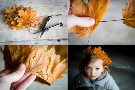 DIY leaf crown - great for a photo shoot or just for fun! Diy Leaf, Make A Crown, Photo Props Diy, Diy Leaves, Leaf Crown, Diy Crown, Autumn Crafts, Nature Crafts, Autumn Activities