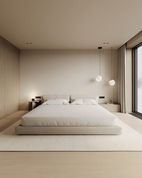 Bedroom visualization :: Behance Minimal Interior Design Bedroom, Modern Minimal Bedroom Design, White Aesthetic Bedroom, Minimal Modern Bedroom, Lux Bedroom, Minimal Bedroom Design, Minimalistic Bedroom, Bedroom Minimal, Luxe Bedroom