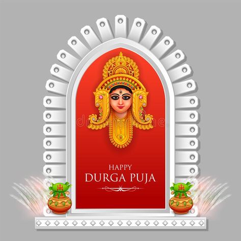 Goddess Durga Face in Happy Durga Puja Subh Navratri Indian religious header banner background. Illustration of Goddess Durga Face in Happy Durga Puja Subh stock illustration Durga Puja Banner Design, Durga Pooja Creative Ads, Durga Puja Banner, Navaratri Images, Garba Decoration, Durga Matha, Black Wallpaper For Mobile, Mom Wallpaper, Durga Face