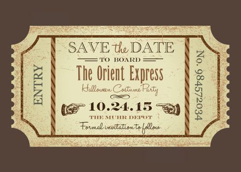 Train Depot Wedding, Vintage Train Ticket, Train Ticket Invitations, Clue Game, Mystery Dinner Party, Vintage Trains, Events Management, Train Ticket, Ball Ideas