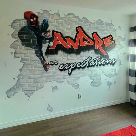 Miles Morales Bedroom Ideas, Miles Morales Dorm Room, Miles Morales Room Ideas, Spiderverse Room, Miles Morales Mural, Miles Morales Room Decor, Miles Morales Bedroom Decor, Miles Morales Bedroom, Miles Morales Room