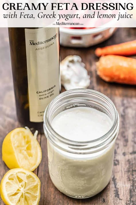 Feta Dressing Recipe, Easy Dressing Recipe, Grilled Romaine Lettuce, Feta Dressing, Cheese Salad Dressing, Fat Free Dressing, Greek Yogurt Dressing, Feta Cheese Recipes, Heirloom Tomato Salad