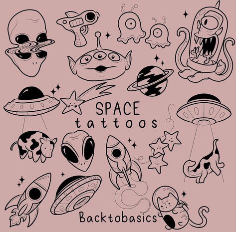 Space Flash Tattoo, Alien Flash Tattoo, Acid Tattoo Ideas, Tattoo Space Filler Ideas, 90s Flash Tattoo, 90s Tattoo Ideas, Filler Tattoo Ideas Gap, Egyptian Cat Tattoos, Tattoo Style Art