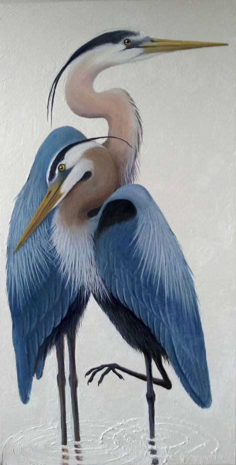 Great Blue Heron, Herons, Blue Heron, Oil On Canvas, Canvas, Blue