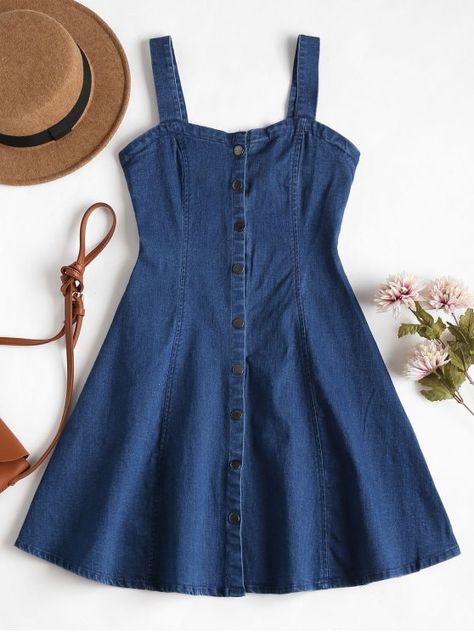 Denim Pinafore Mini Skater Dress - DENIM DARK BLUE L Skater Dress Outfit, Black Dress Outfit Casual, Peplum Tops, Black Dress Outfits, Kids Dresses, Mini Skater Dress, Frock Design, Digital Flowers, Vestido Casual