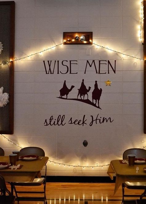 Wise Men Still Seek Him Christmas Party, Lds Christmas Party Ideas, Lds Christmas Program, Church Christmas Program Ideas, Lds Ward Christmas Party, Ward Activity Ideas, Stars Decorations, Relief Society Christmas, Wise Men Still Seek Him