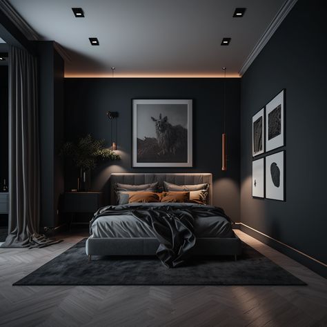 Dark Modern Bedroom, Male Bedroom Ideas, Simple Bed Designs, Mens Bedroom Decor, Black Bedroom Design, Black Bedroom Decor, Masculine Bedroom, Bed Design Modern, Mens Bedroom