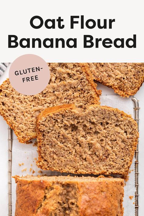 Oat Flour Banana Bread Banana Bread No Eggs, Oat Flour Banana Bread, Banana Oat Bread, Gluten Free Banana Bread Recipe, Oat Flour Recipes, Zucchini Banana Bread, Flours Banana Bread, Banana Bread Recipe Healthy, Oatmeal Bread