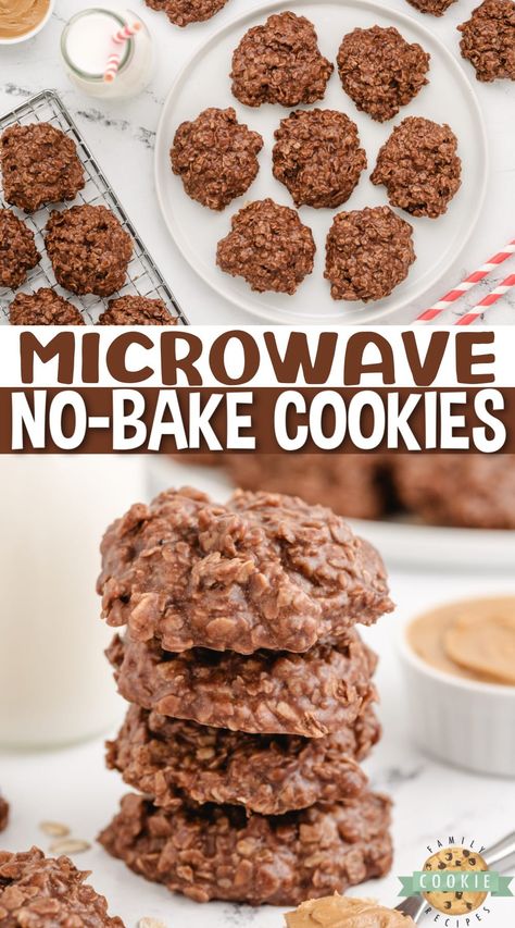 MICROWAVE NO-BAKE COOKIES - Family Cookie Recipes Microwave No Bake Cookies, Best No Bake Cookies, Easy No Bake Cookies, Oatmeal Cookies Easy, Monster Cookies Recipe, Cookie Cups Recipe, Thanksgiving Desserts Easy, Chocolate Oatmeal Cookies, Caramel Crunch