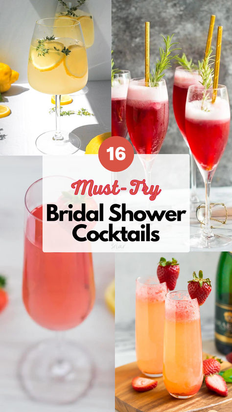 Bridal Shower Drinks Drinks For Bridal Shower Brunch, Bridal Shower Signature Cocktail, Drinks For Bridal Shower Alcoholic, Bridal Shower Mocktail Recipe, Bride Themed Cocktails, Bridal Shower Party Themes Ideas, Bridal Shower Brunch Drinks, Wedding Shower Cocktails, Bridal Shower Mocktails